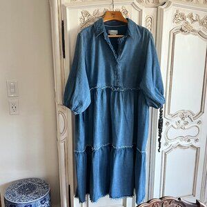 Anthropologie 2x very soft button front maxi denim dress